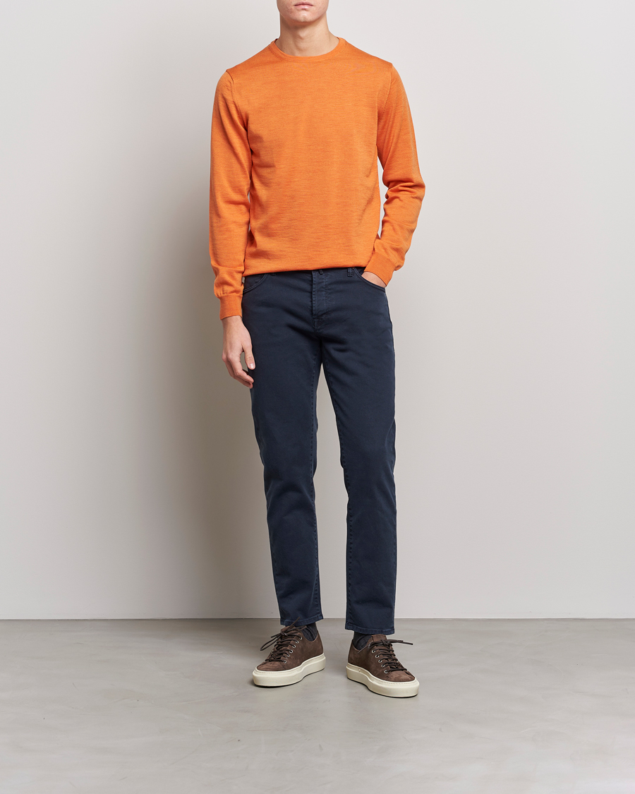 Men | Sweaters & Knitwear | Stenströms | Merino Crew Neck Orange