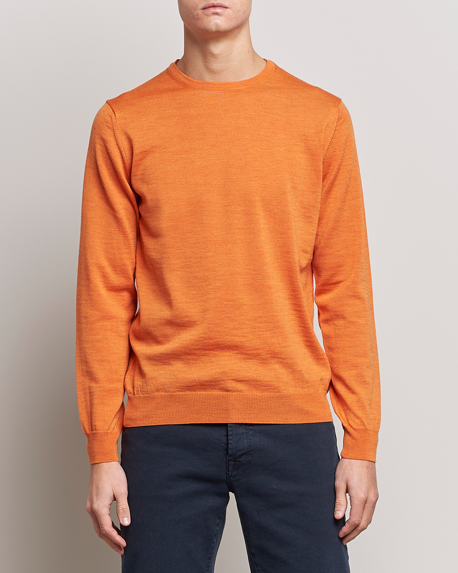 Men | Sweaters & Knitwear | Stenströms | Merino Crew Neck Orange