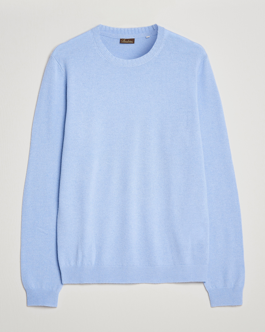 Men | Sweaters & Knitwear | Stenströms | Cashmere Crew Neck Light Blue