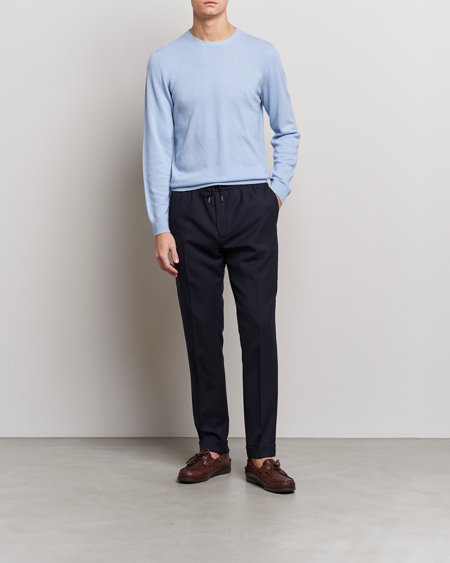 Men | Sweaters & Knitwear | Stenströms | Cashmere Crew Neck Light Blue