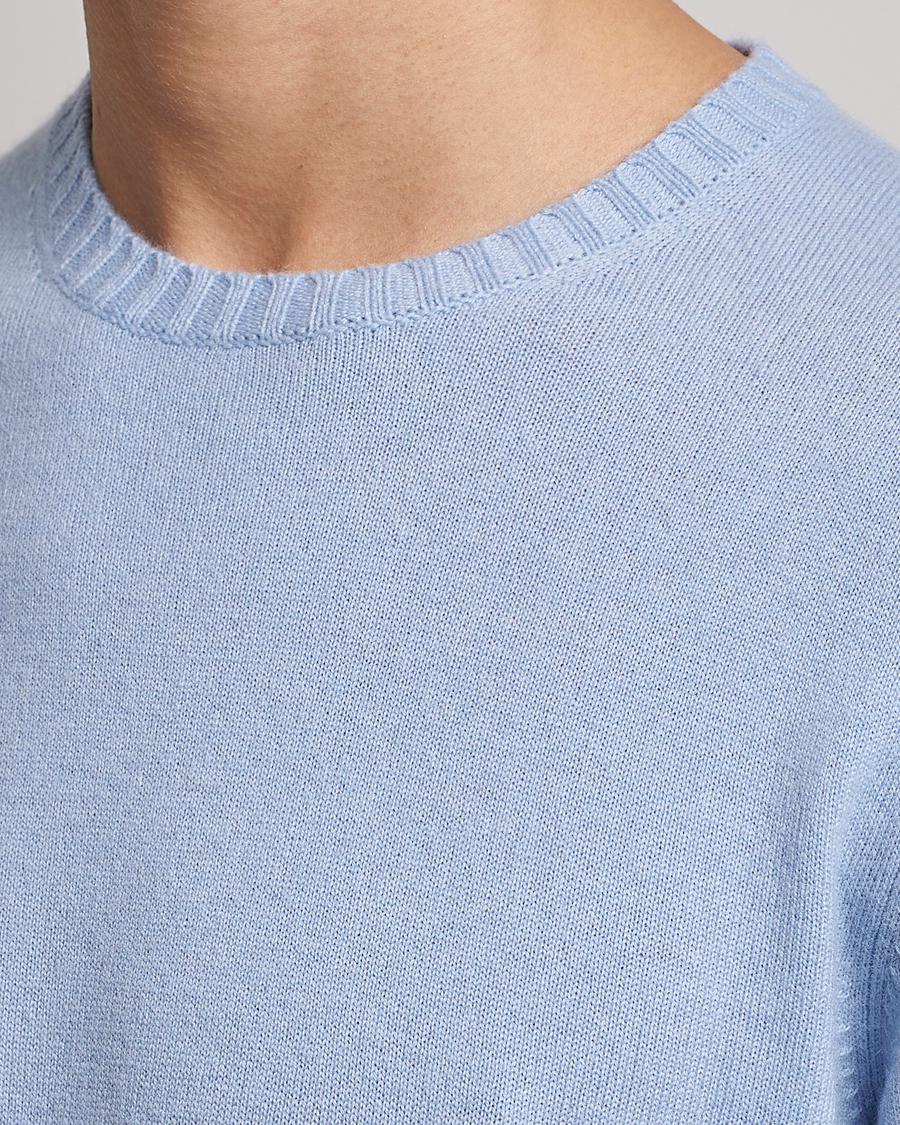 Men | Sweaters & Knitwear | Stenströms | Cashmere Crew Neck Light Blue