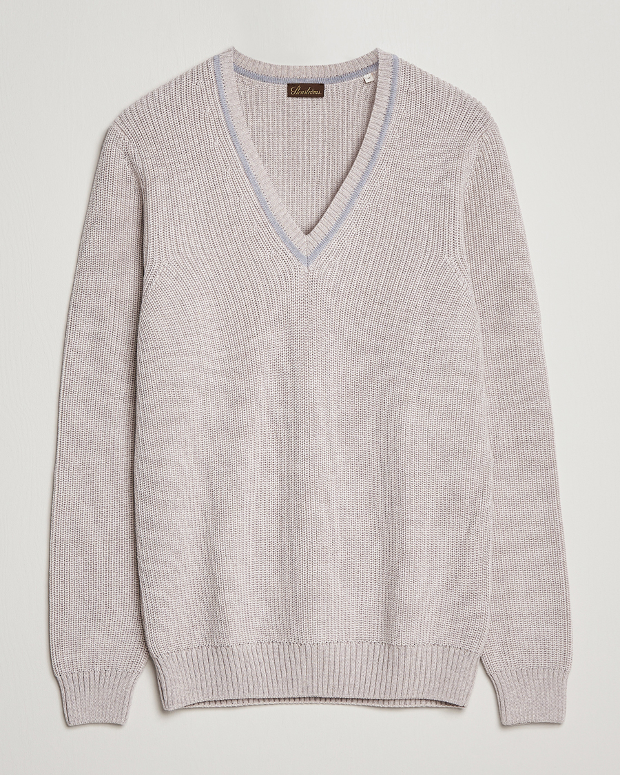 Men | Sweaters & Knitwear | Stenströms | Merino Heavy Knitted V-Neck Beige