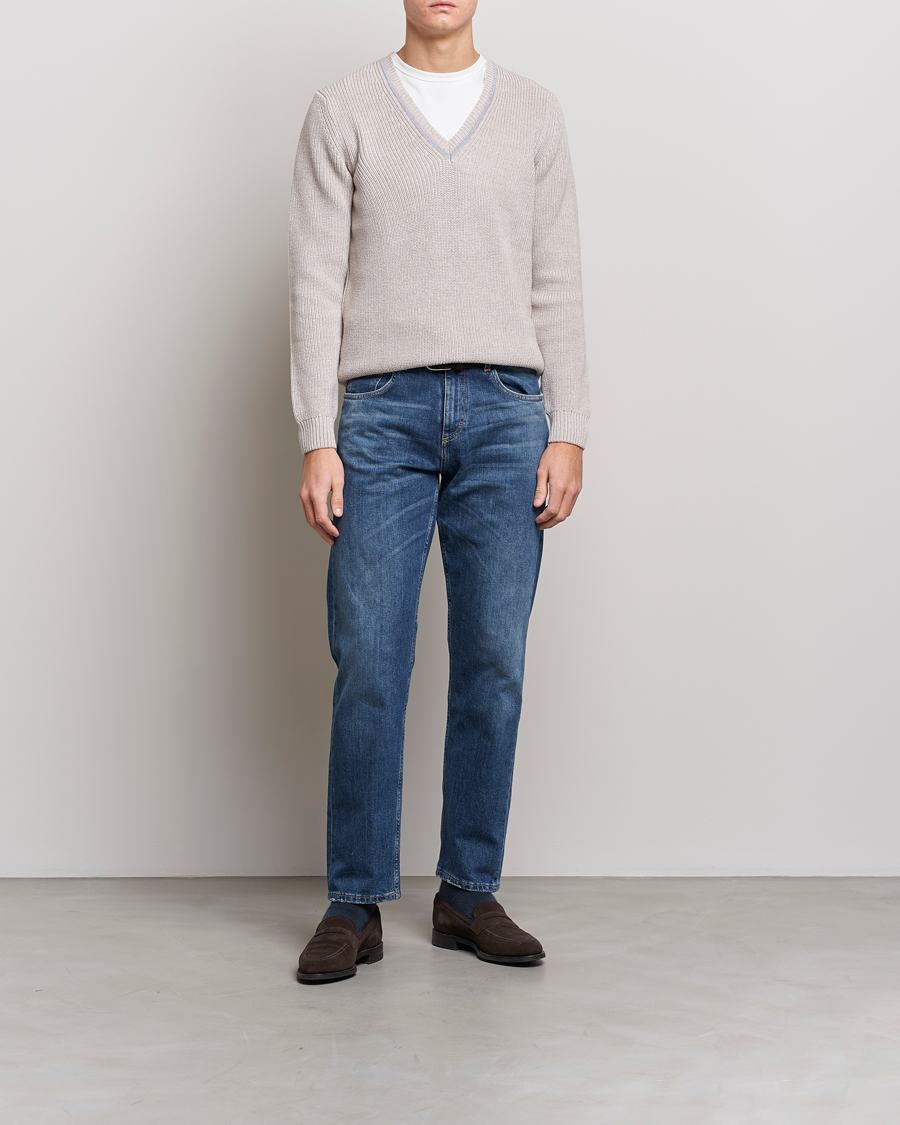 Men | Sweaters & Knitwear | Stenströms | Merino Heavy Knitted V-Neck Beige