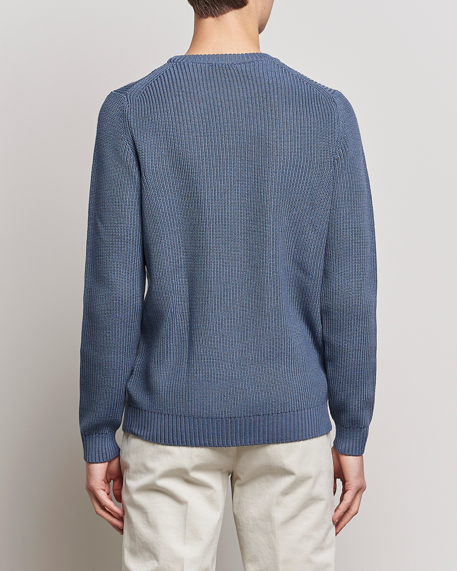 Men | Sweaters & Knitwear | Stenströms | Merino Heavy Knitted Crew Neck Petrol Blue