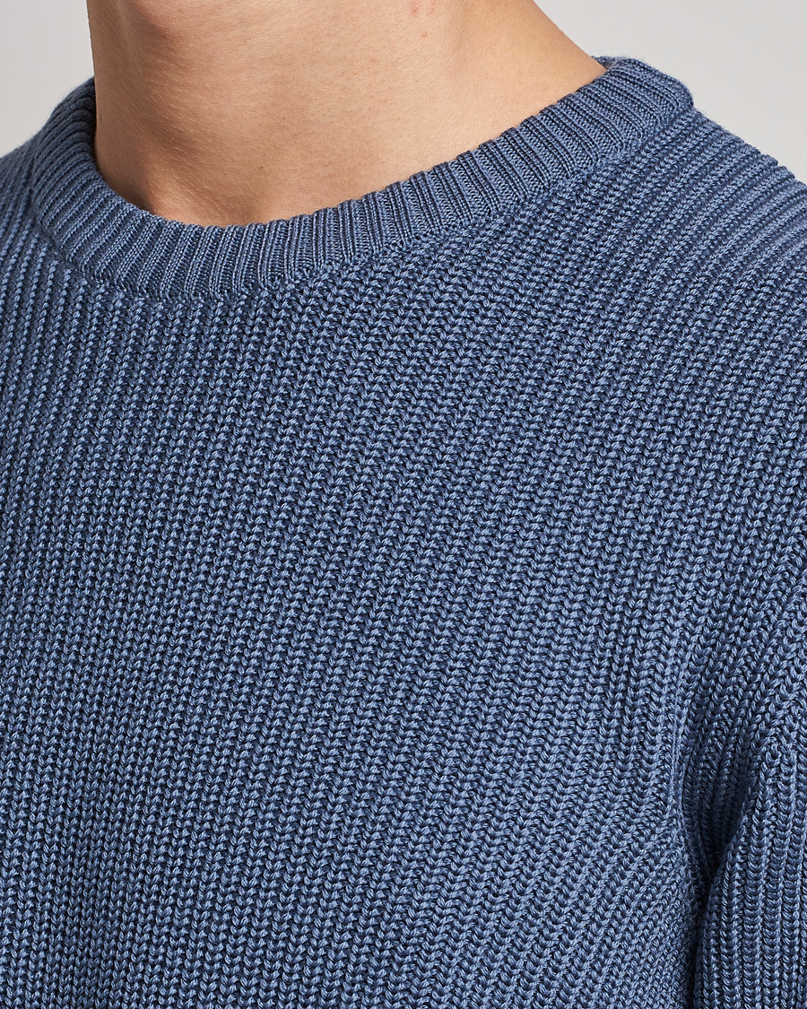 Men | Sweaters & Knitwear | Stenströms | Merino Heavy Knitted Crew Neck Petrol Blue