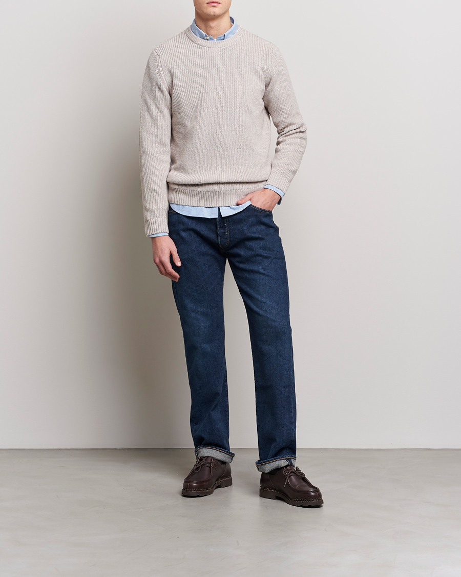 Men | Sweaters & Knitwear | Stenströms | Merino Heavy Knitted Crew Neck Beige