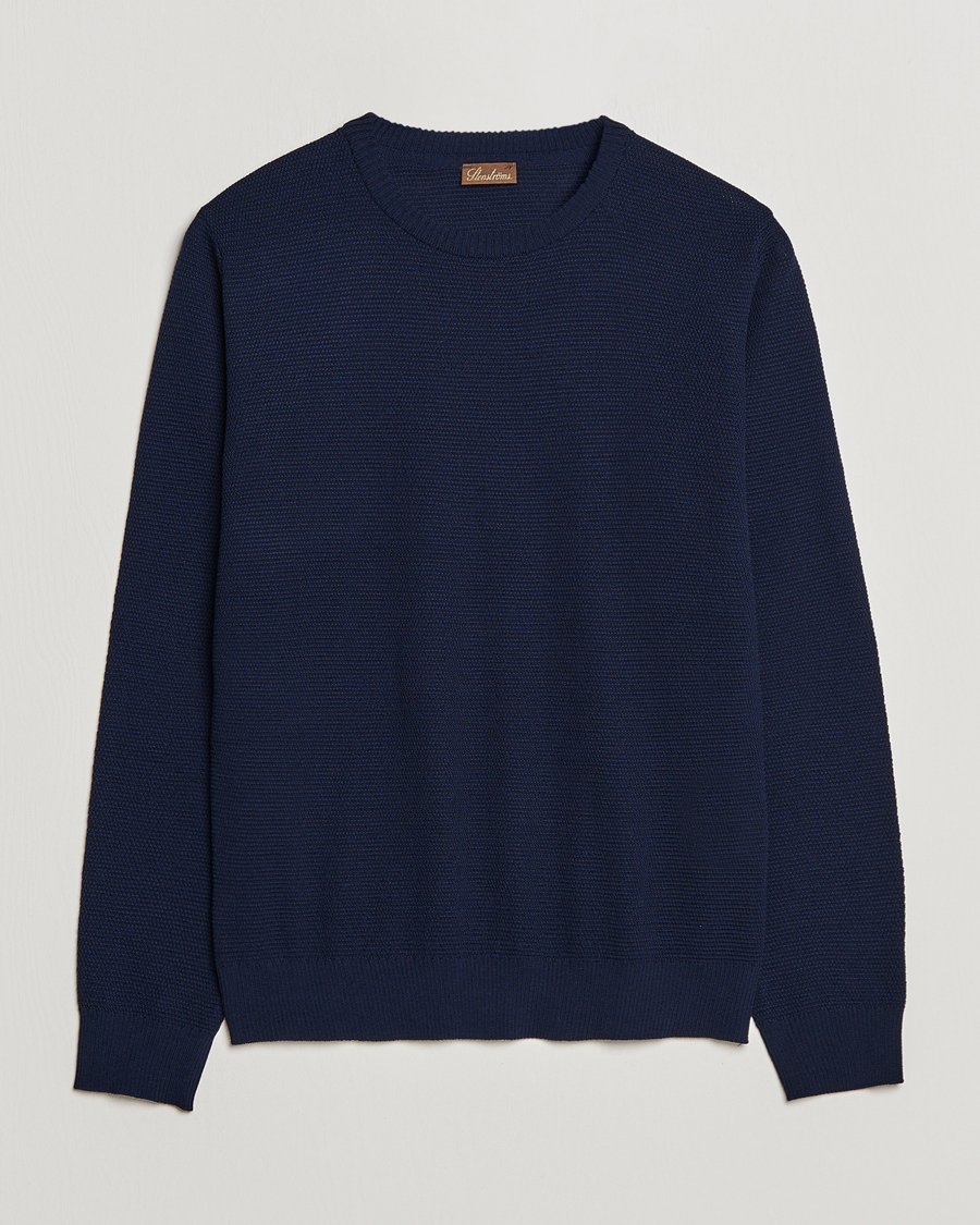 Men | Sweaters & Knitwear | Stenströms | Textured Merino Crew Neck Navy