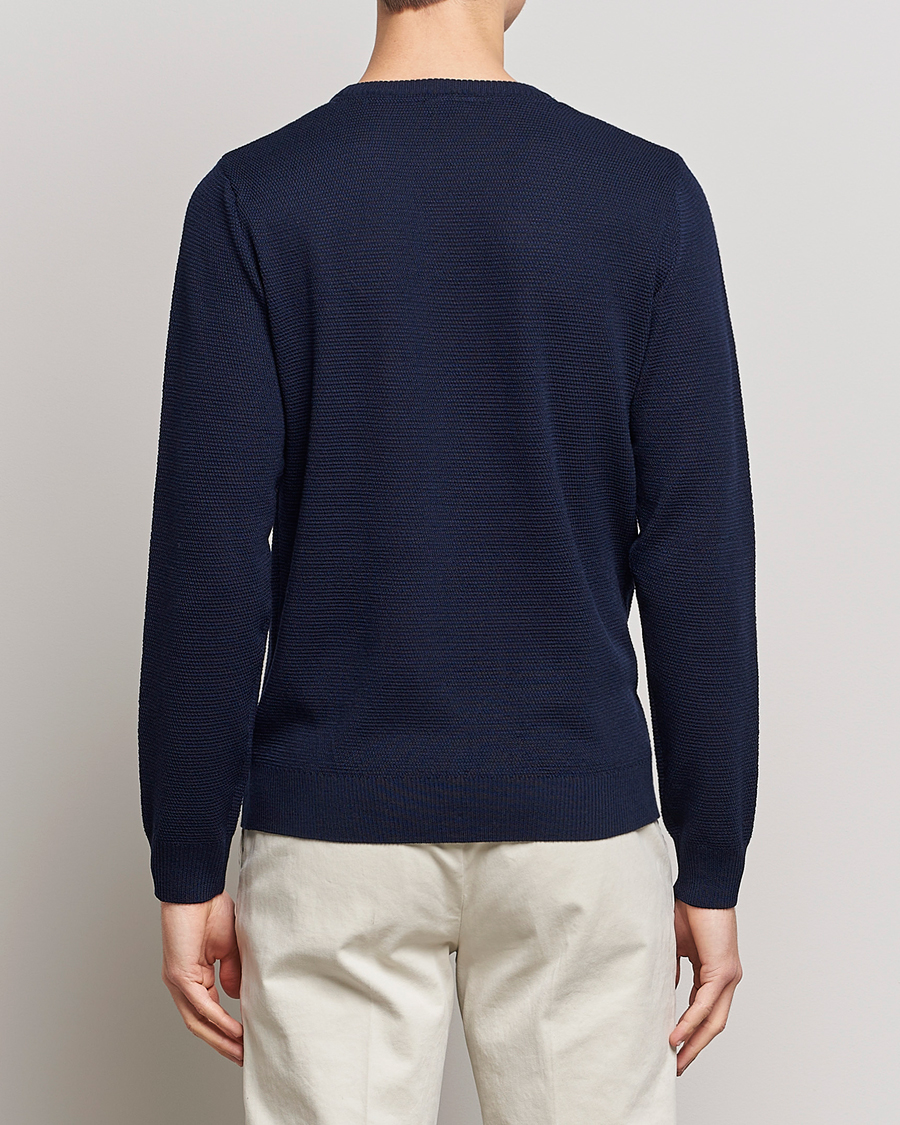 Men | Sweaters & Knitwear | Stenströms | Textured Merino Crew Neck Navy