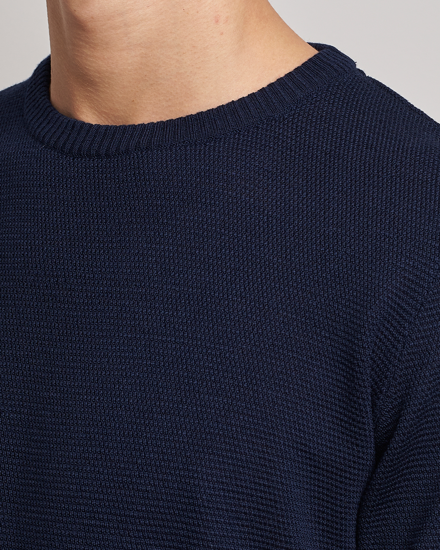 Men | Sweaters & Knitwear | Stenströms | Textured Merino Crew Neck Navy