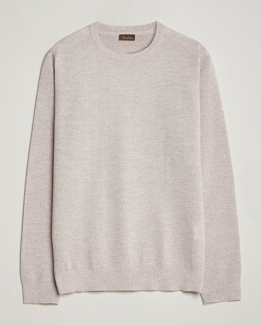 Men | Sweaters & Knitwear | Stenströms | Textured Merino Crew Neck Beige