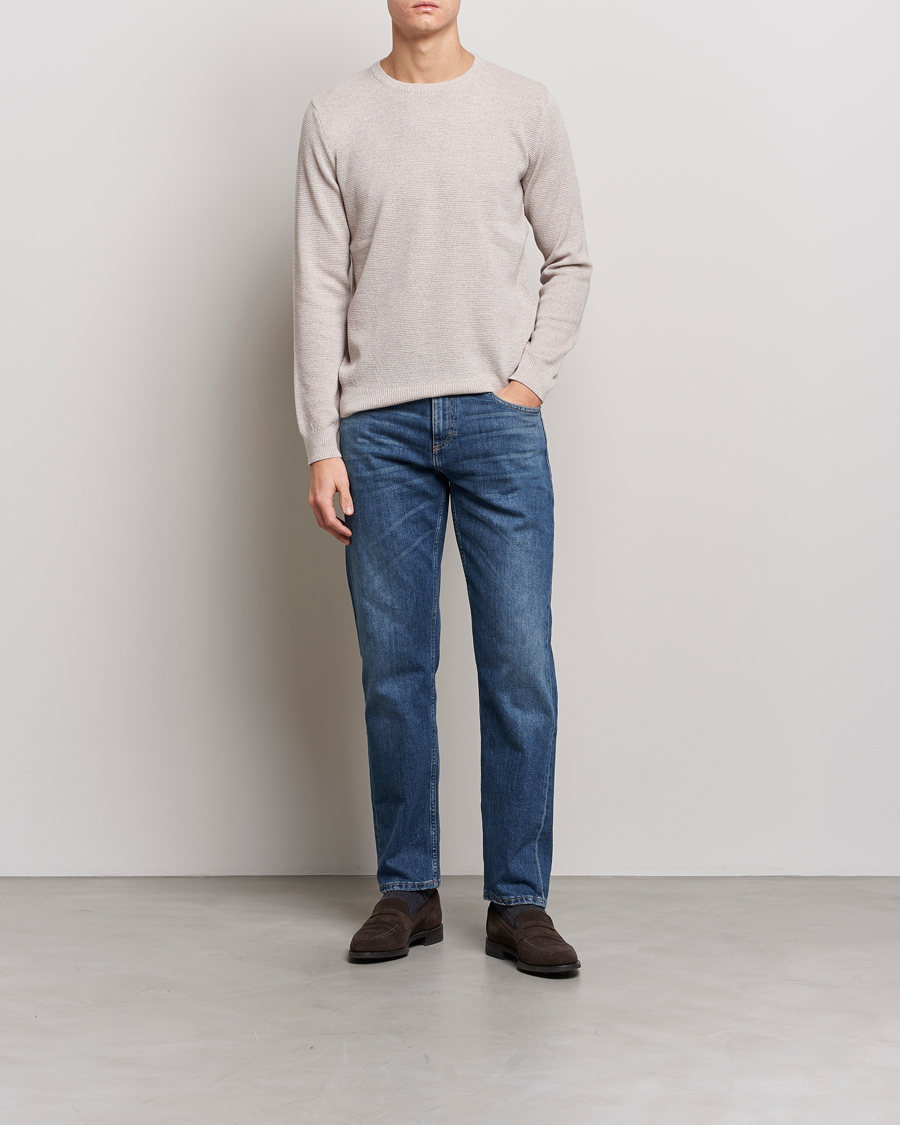 Men | Sweaters & Knitwear | Stenströms | Textured Merino Crew Neck Beige