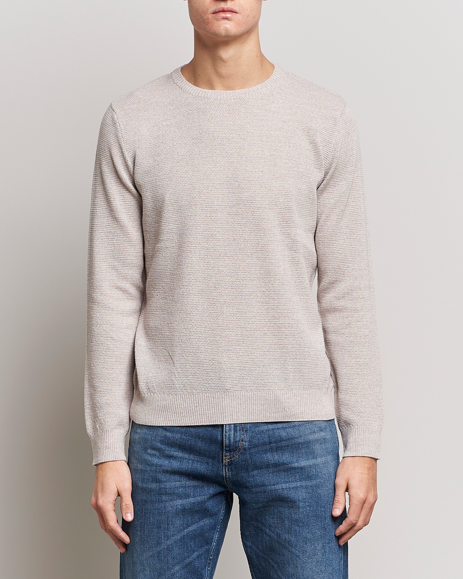 Men | Sweaters & Knitwear | Stenströms | Textured Merino Crew Neck Beige