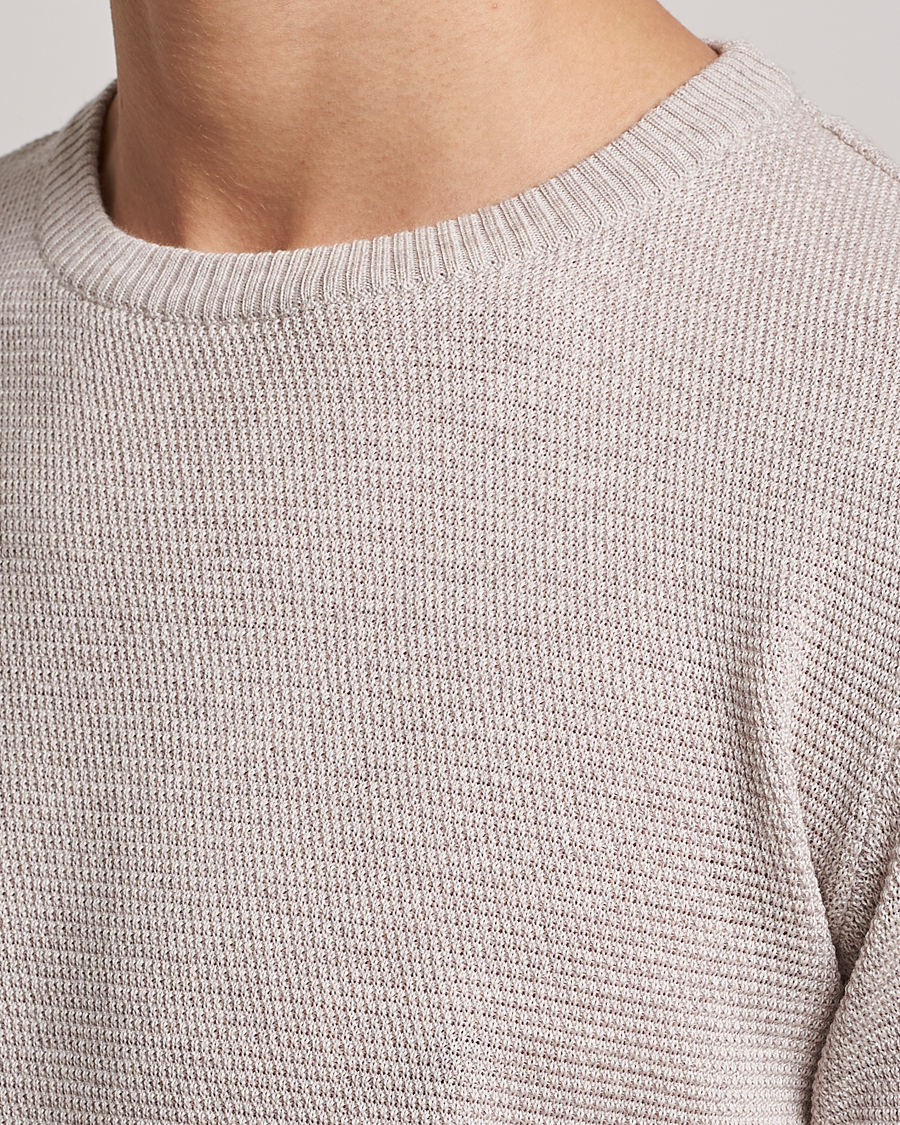 Men | Sweaters & Knitwear | Stenströms | Textured Merino Crew Neck Beige