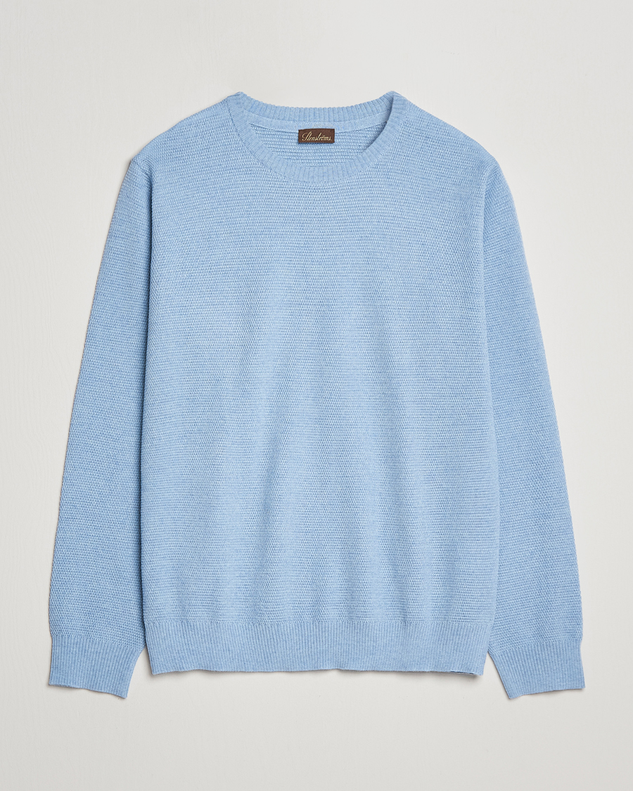 Men | Sweaters & Knitwear | Stenströms | Textured Merino Crew Neck Light Blue