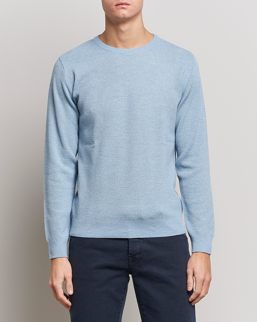 Men | Sweaters & Knitwear | Stenströms | Textured Merino Crew Neck Light Blue