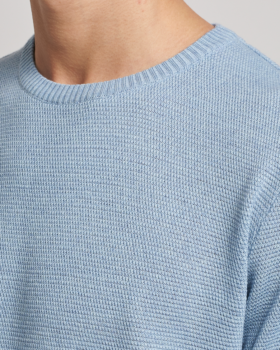 Men | Sweaters & Knitwear | Stenströms | Textured Merino Crew Neck Light Blue