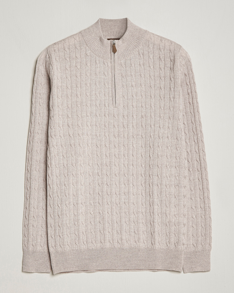 Men | Sweaters & Knitwear | Stenströms | Merino Cable Half Zip Beige