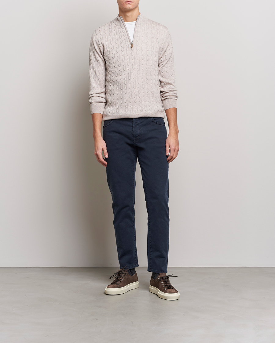 Men | Sweaters & Knitwear | Stenströms | Merino Cable Half Zip Beige