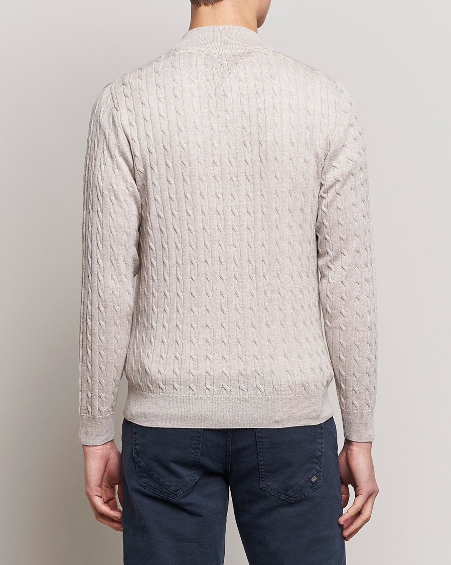 Men | Sweaters & Knitwear | Stenströms | Merino Cable Half Zip Beige