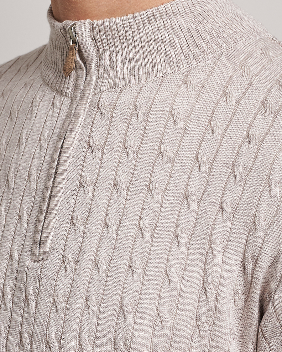 Men | Sweaters & Knitwear | Stenströms | Merino Cable Half Zip Beige
