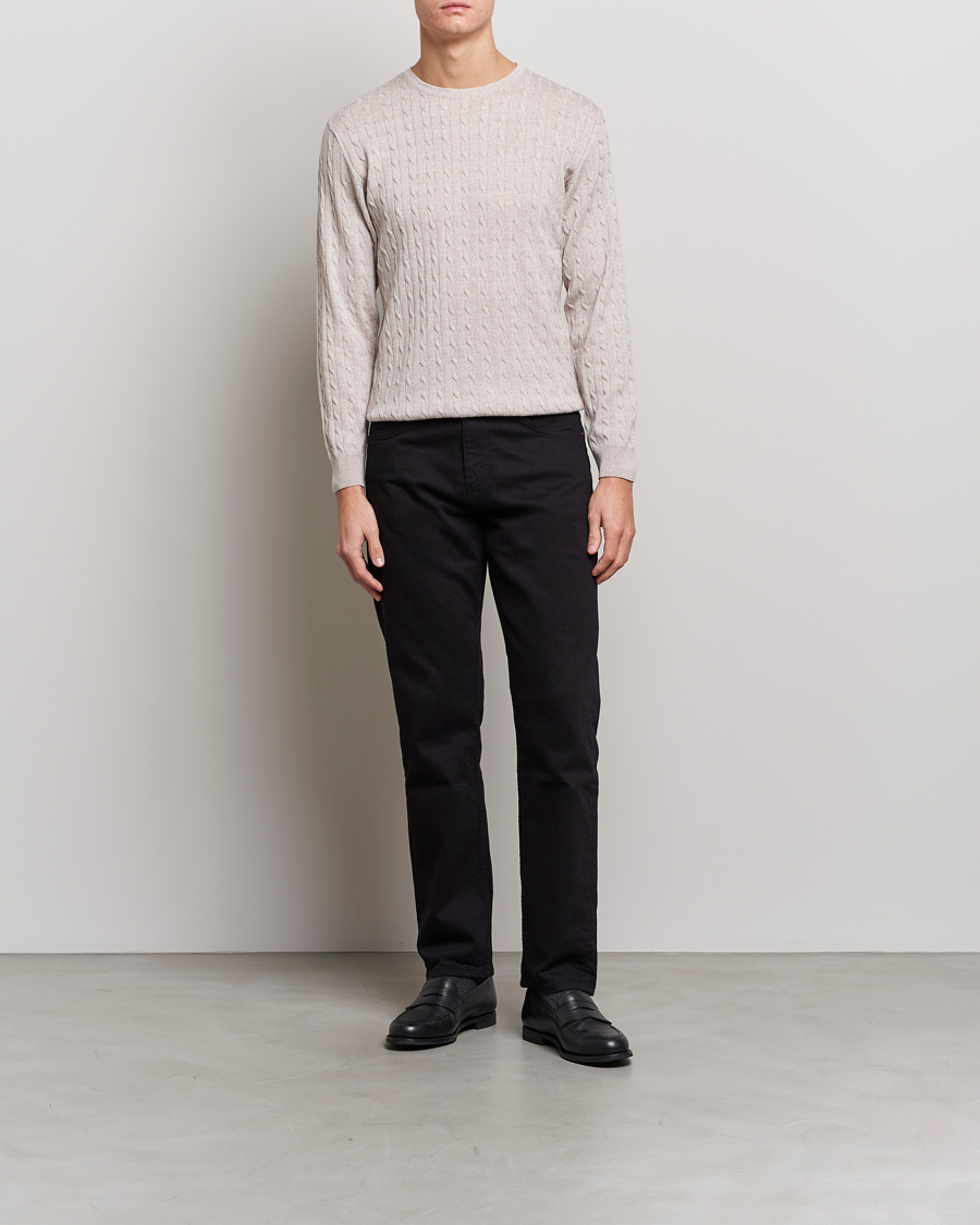Men | Sweaters & Knitwear | Stenströms | Merino Cable Crew Neck Beige