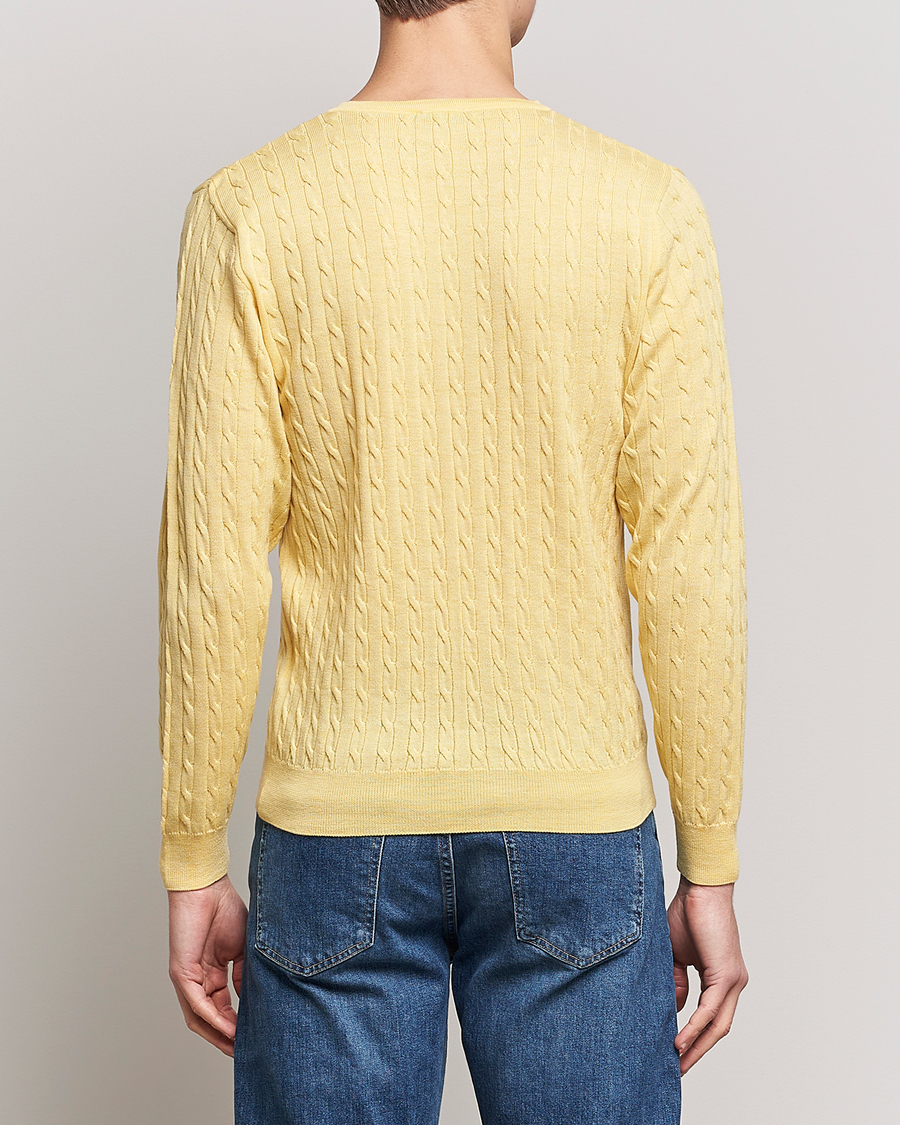 Men | Sweaters & Knitwear | Stenströms | Merino Cable Crew Neck Yellow