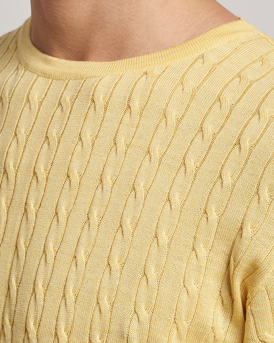 Men | Sweaters & Knitwear | Stenströms | Merino Cable Crew Neck Yellow