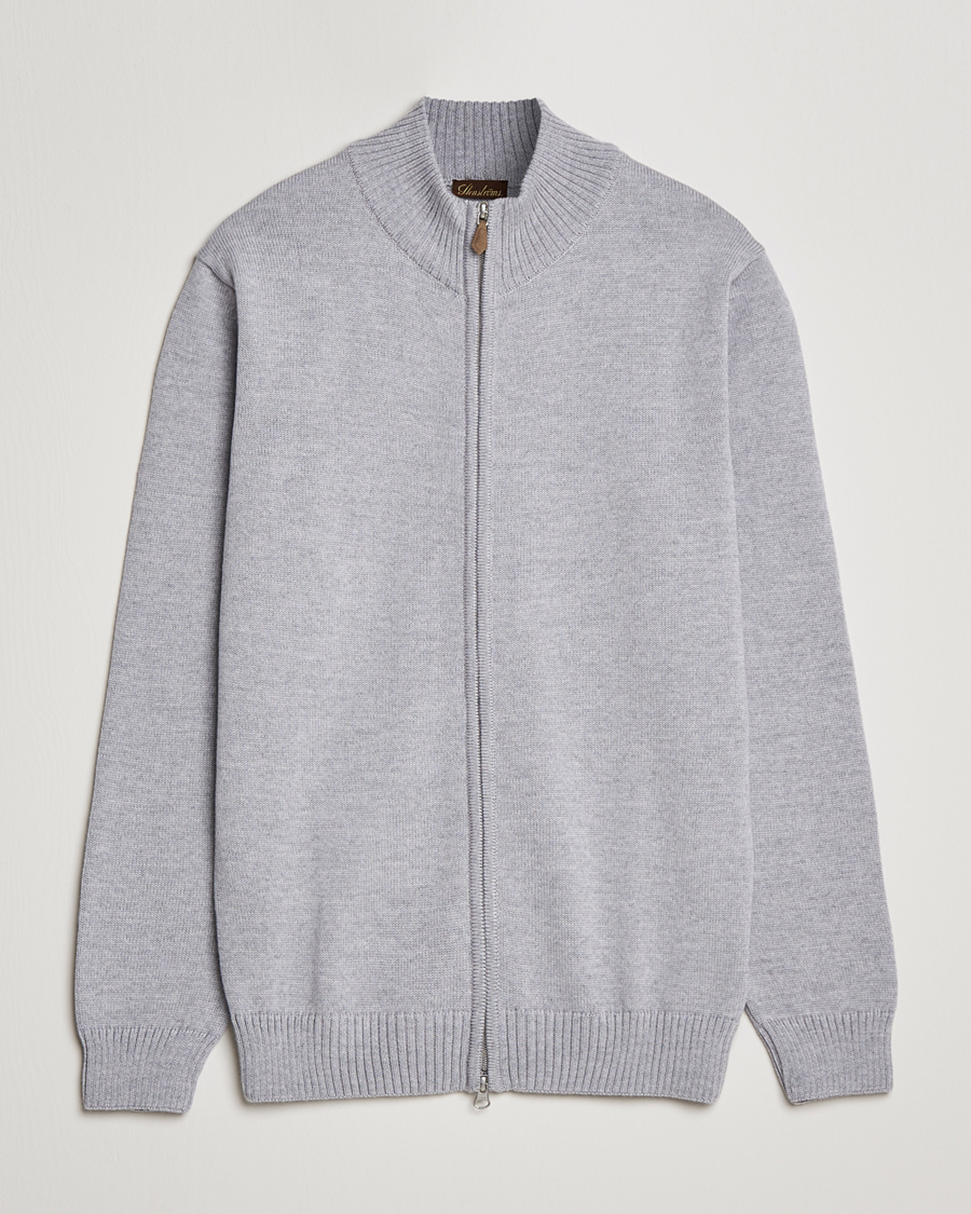 Men | Sweaters & Knitwear | Stenströms | Chunky Merino Full Zip Light Grey