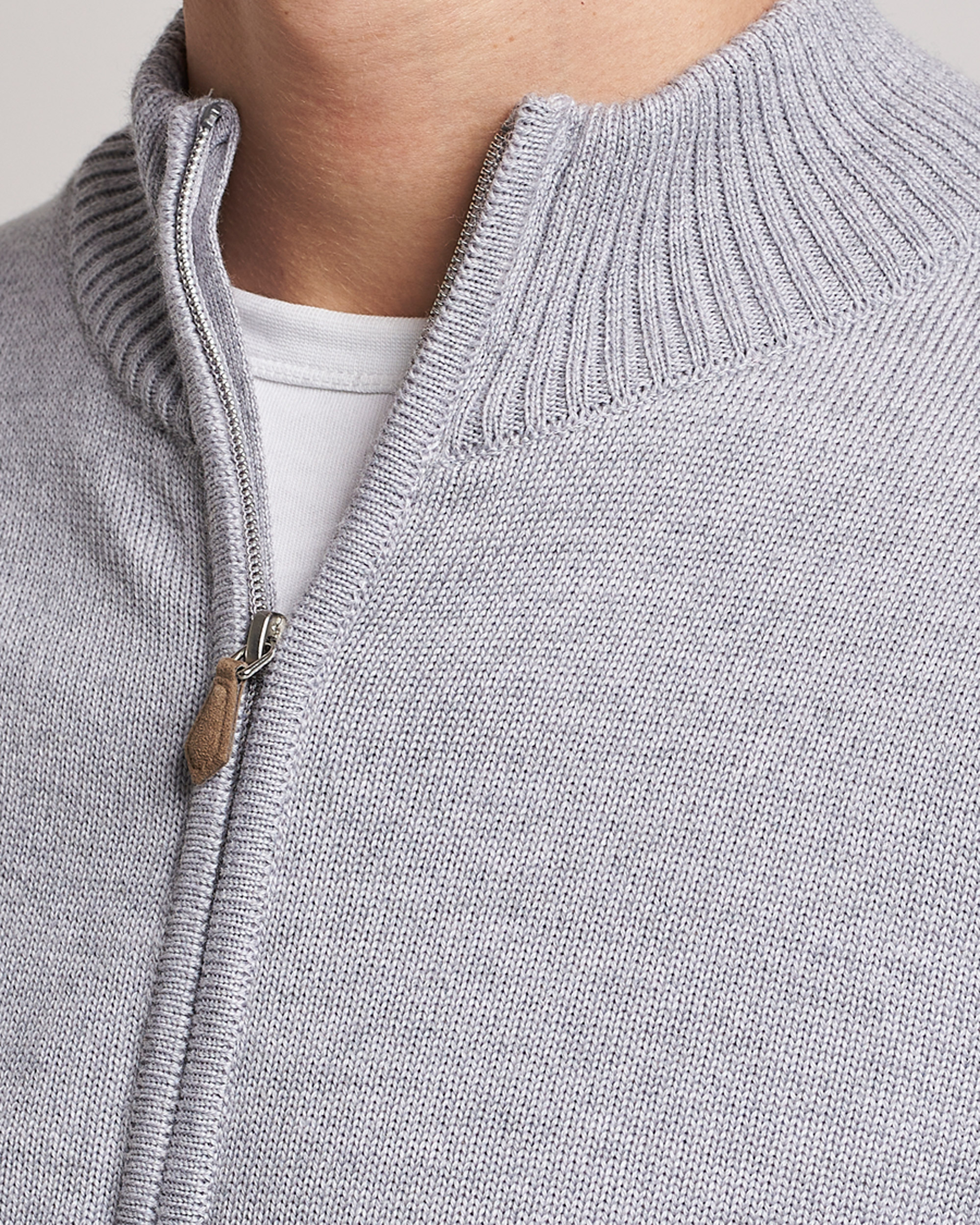 Men | Sweaters & Knitwear | Stenströms | Chunky Merino Full Zip Light Grey