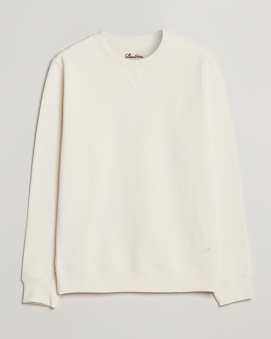 Men | Sweaters & Knitwear | Stenströms | Cotton Collage Crew Neck White