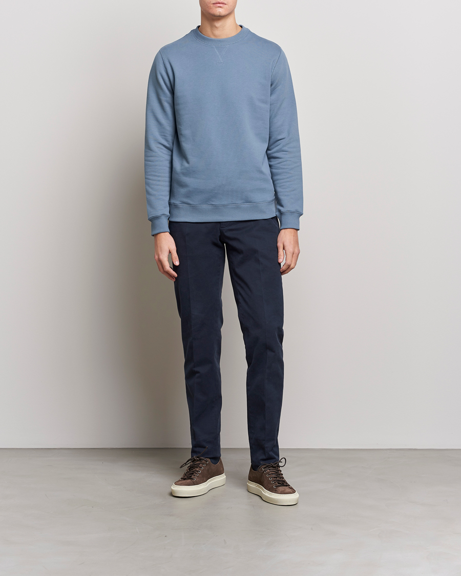 Men | Sweaters & Knitwear | Stenströms | Cotton Collage Crew Neck Petrol Blue