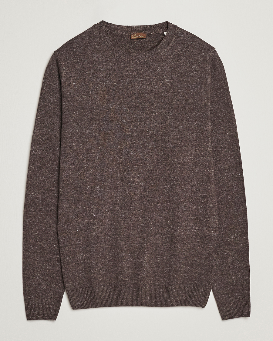 Men | Sweaters & Knitwear | Stenströms | Merino/Linen Crew Neck Brown