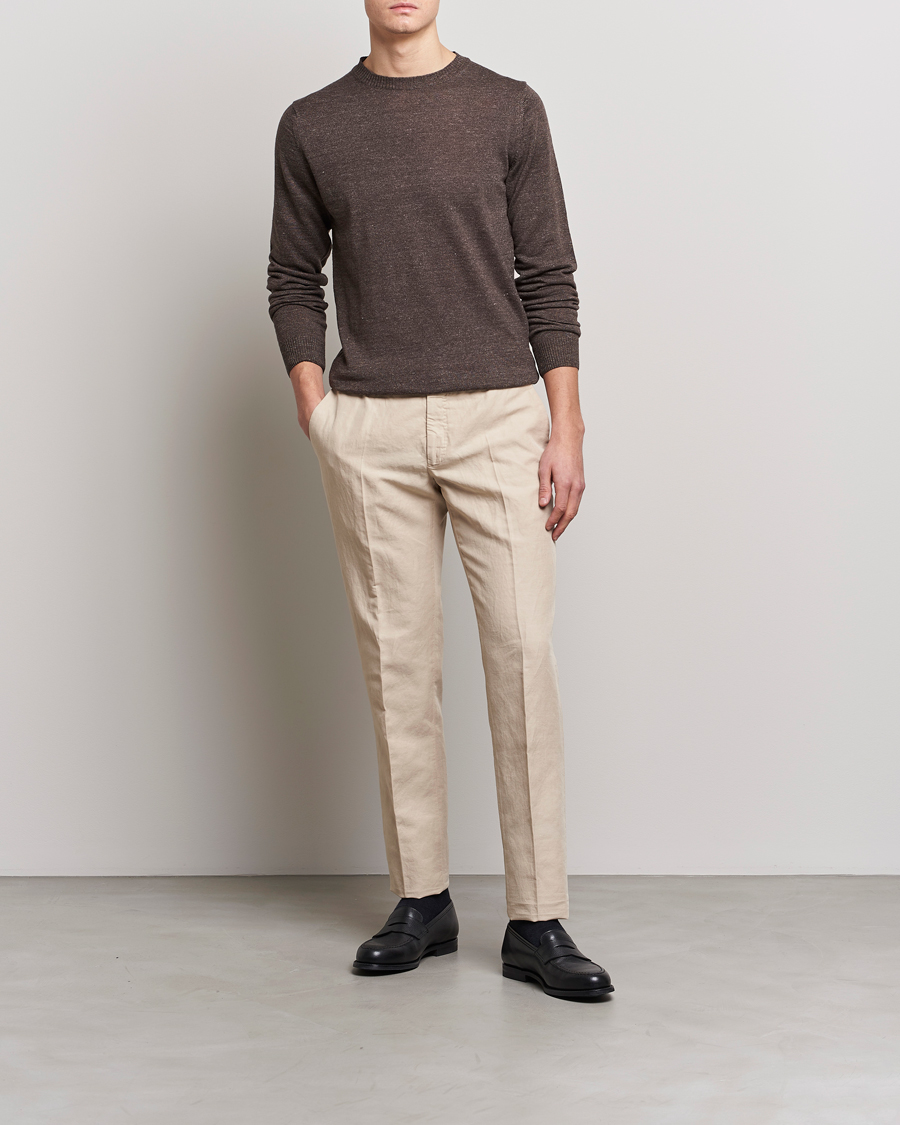 Men | Sweaters & Knitwear | Stenströms | Merino/Linen Crew Neck Brown