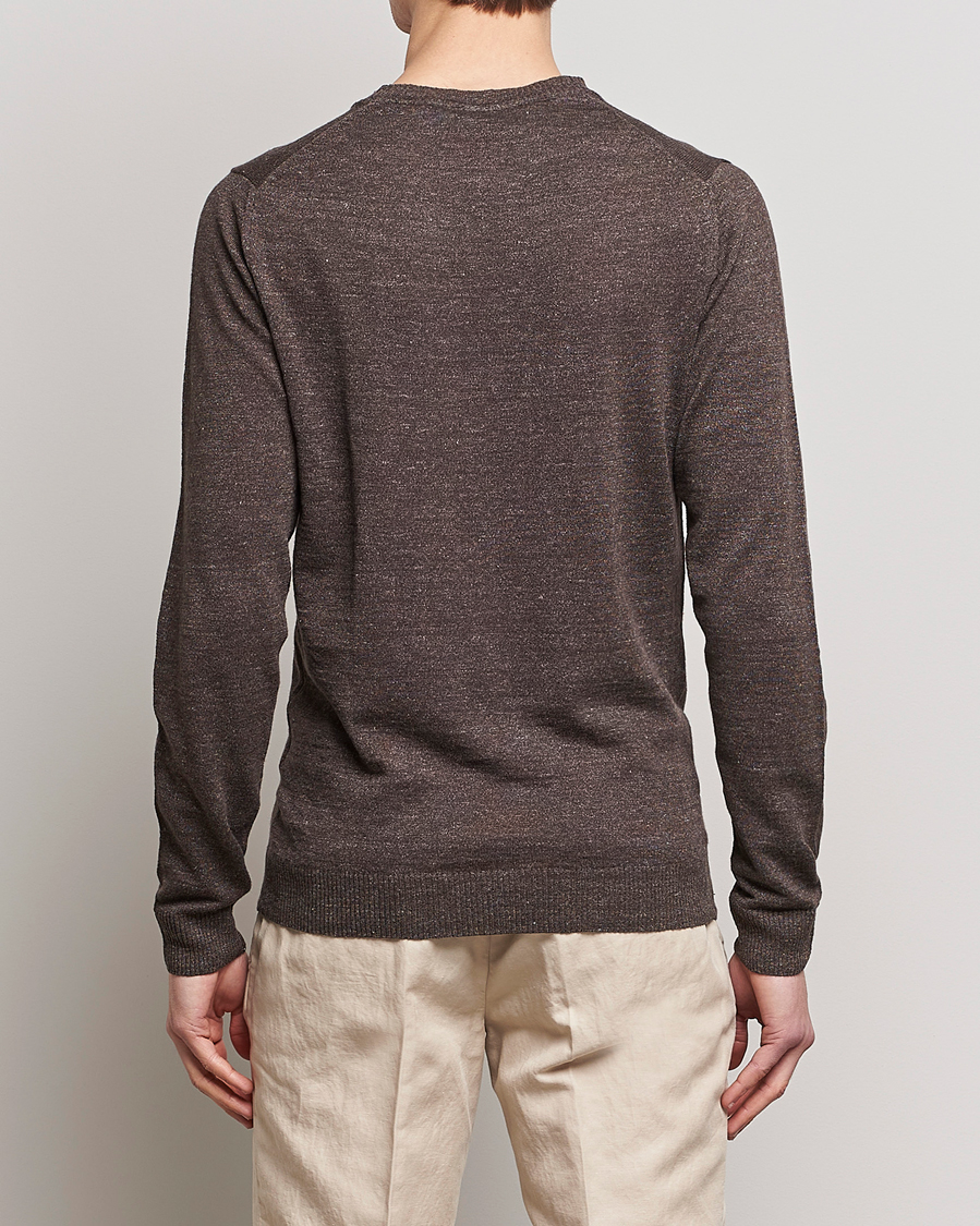 Men | Sweaters & Knitwear | Stenströms | Merino/Linen Crew Neck Brown