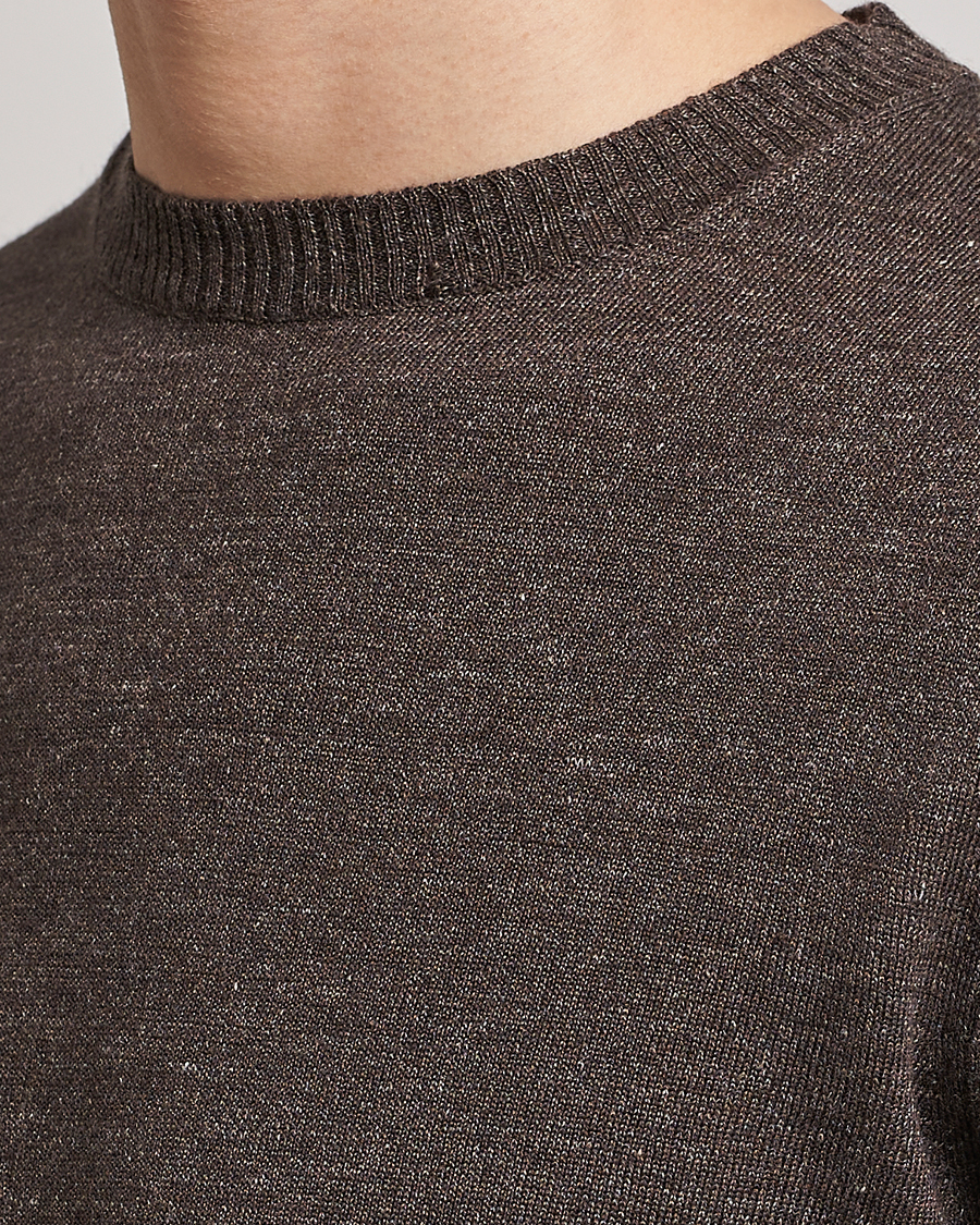 Men | Sweaters & Knitwear | Stenströms | Merino/Linen Crew Neck Brown