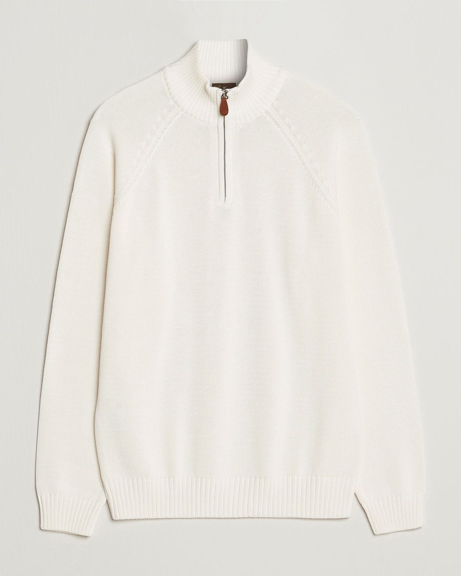 Men | Sweaters & Knitwear | Stenströms | Knitted Cotton Half Zip White