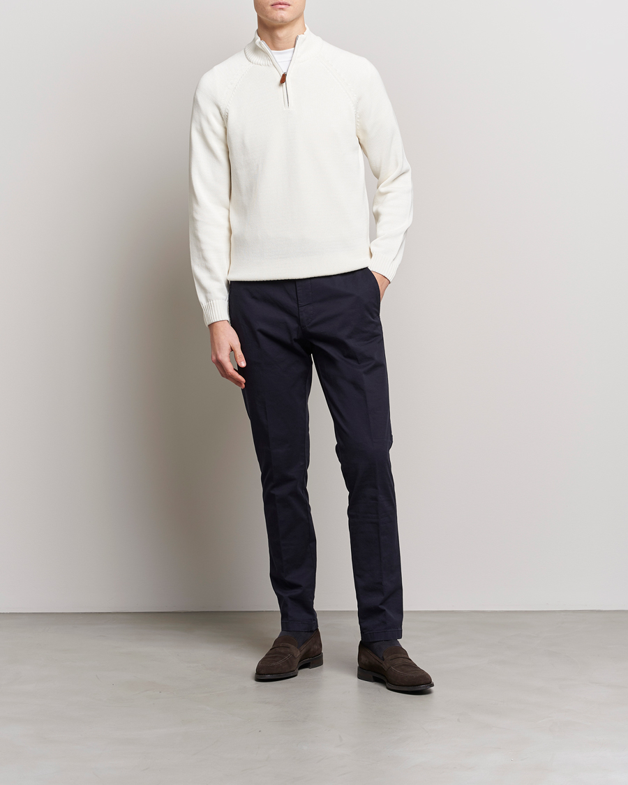 Men | Sweaters & Knitwear | Stenströms | Knitted Cotton Half Zip White