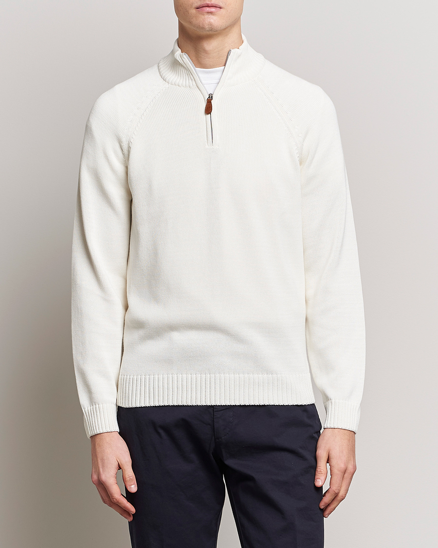 Men | Sweaters & Knitwear | Stenströms | Knitted Cotton Half Zip White