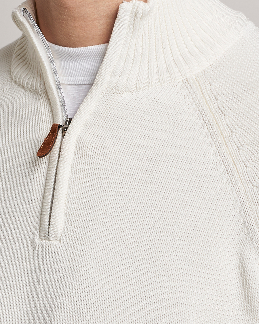 Men | Sweaters & Knitwear | Stenströms | Knitted Cotton Half Zip White
