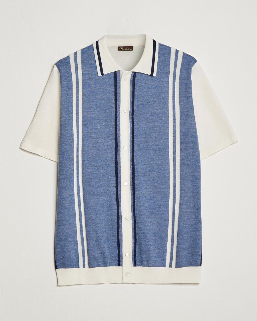 Men | Shirts | Stenströms | Ripley Merino Striped Polo Shirt Blue