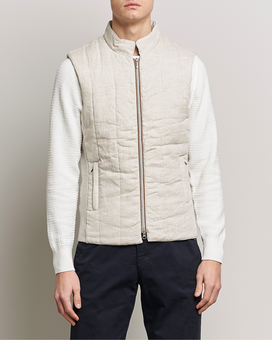 Men | Gilets | Stenströms | Hybrid Linen/Merino Vest Beige