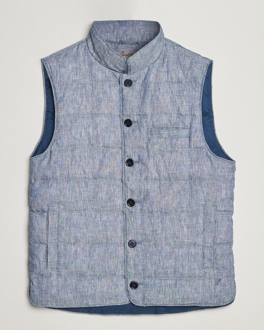 Men | Gilets | Stenströms | Padded Linen Vest Blue