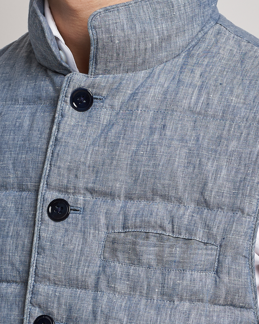 Men | Gilets | Stenströms | Padded Linen Vest Blue