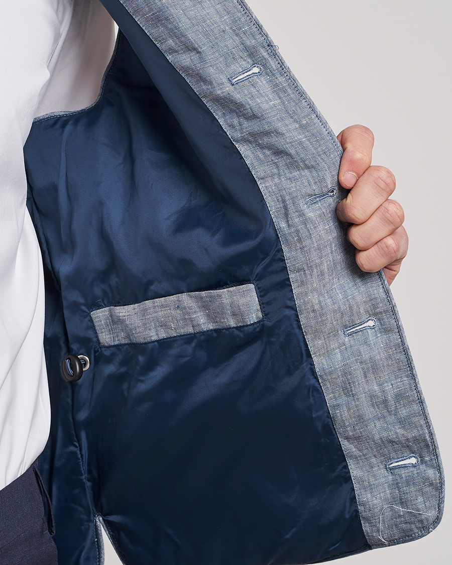 Men | Gilets | Stenströms | Padded Linen Vest Blue