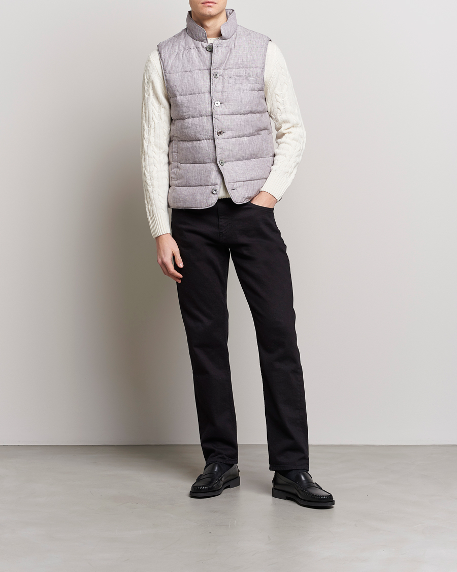 Men | Gilets | Stenströms | Padded Linen Vest Grey