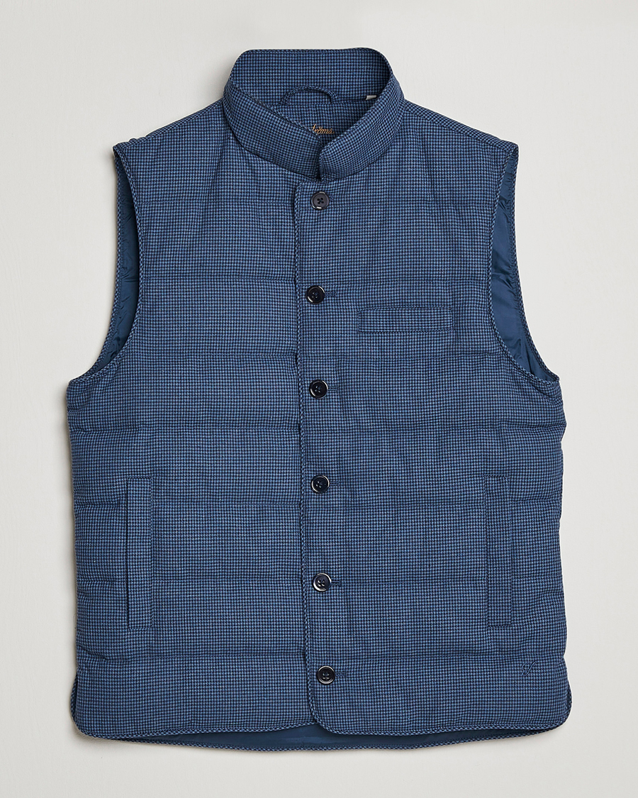 Men | Gilets | Stenströms | Padded Houndstooth Linen Vest Blue