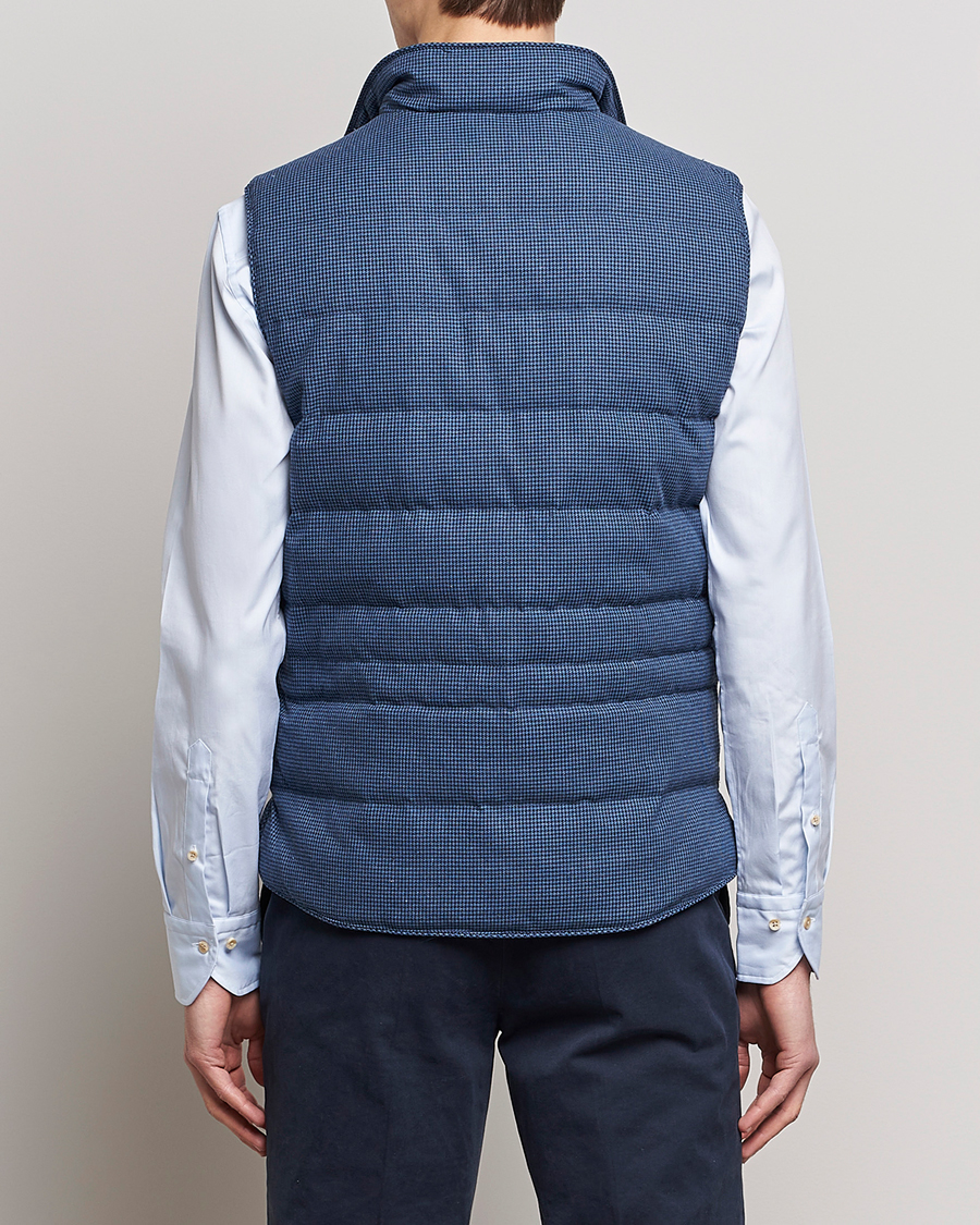 Men | Gilets | Stenströms | Padded Houndstooth Linen Vest Blue