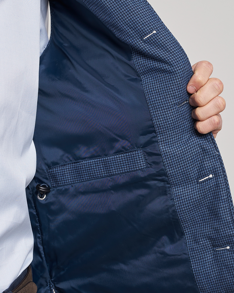 Men | Gilets | Stenströms | Padded Houndstooth Linen Vest Blue