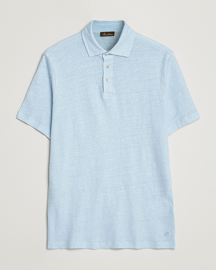 Men | Polo Shirts | Stenströms | Linen Polo Shirt Light Blue