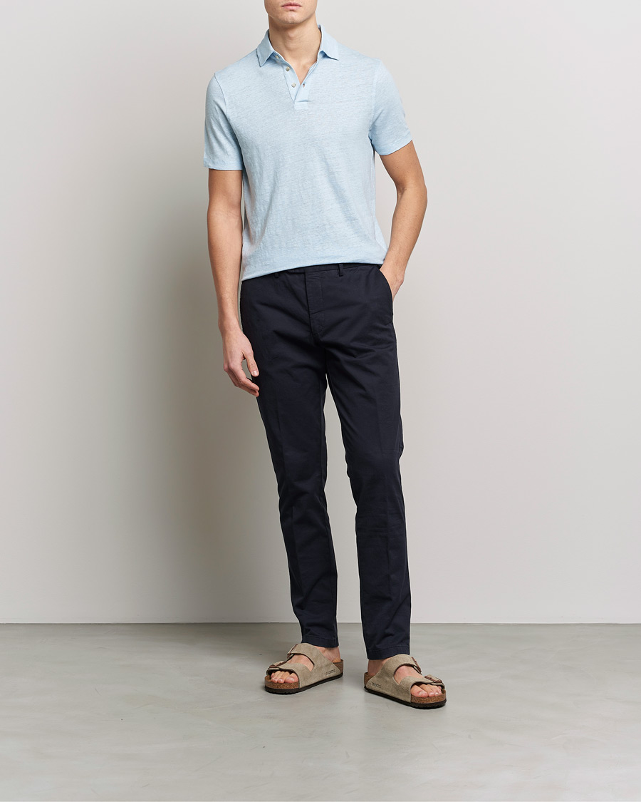Men | Polo Shirts | Stenströms | Linen Polo Shirt Light Blue
